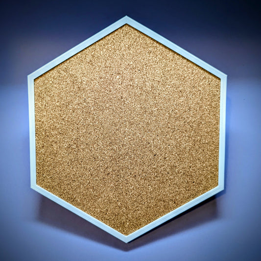 Hexagon Pin Board - White Frame, Cork Face (10" x 11")