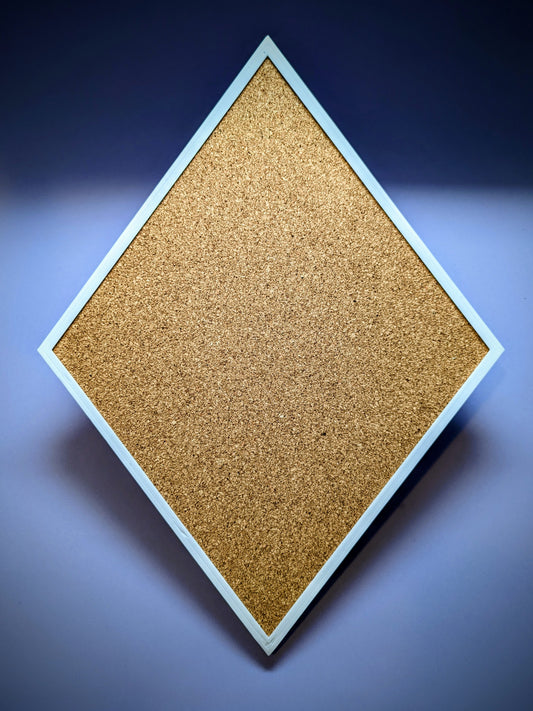 Tall Diamond Pin Board - White Frame, Cork Face (10" x 14")
